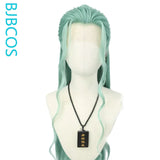 [Styled Wig]Blue Three pointed Ancient Style Blue Dragon COS Ancient Costume NPC Master Style Wig Headset
