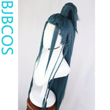 [Styled Wig]Ashes of the Kingdom‌ Ancient style Hanfu Zhang Liao cos three pointed high ponytail blue-green wig set