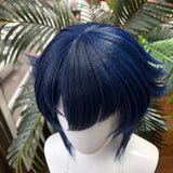 [Styled Wig]Noodle Cosplay Wig Women Blue Synthetic Short Hair With Bangs Anime Game Cosplay Fluffy Heat Resistant Wig For Daily