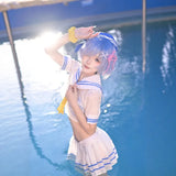 【In Stock】Rem Cosplay Costume Re:Life in A Different World From Zero Women Sexy Summer Beach Mesh Suit Sailor Uniform XS-3XL