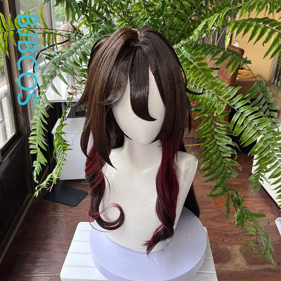 [Styled] Fugue Tingyun Cosplay Wig HSR Brown Dark Red Wig Heat Resistant Synthetic Hair Tail Ears