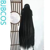 [Styled Wig]Antique Hanfu Male Youth Lang Lace Front Wig Ink Burning Universal Wig Set Half Tie Ponytail