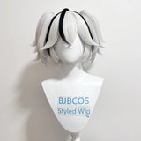 [Styled] Wuthering Waves Camellya Cosplay Wig 30cm Short Hair with Double Ponytail Silver White Black Wig Cosplay Anime Hair