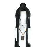 [Styled Wig]Antique Hanfu Male Youth Lang Lace Front Wig Ink Burning Universal Wig Set Half Tie Ponytail