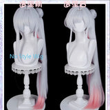 [Styled] Anime Cosmic Princess Kaguya Yachiyo Runami Cosplay Wig Silver-grey Long Ponytail with High Half-up Bun Wigs