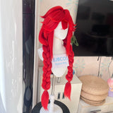 [Styled Wig]In Stock Game Li Glaze Synthetic Hair Long 95cm Red Braids Cosplay Anime Wig Heat Resistant Hair Halloween Party