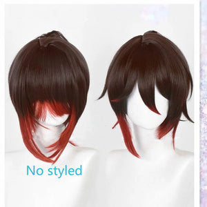 [Styled] Fugue Tingyun Cosplay Wig HSR Brown Dark Red Wig Heat Resistant Synthetic Hair Tail Ears