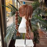 [Styled Wig]Aerith Gainsborough Cosplay Wig Game Final Fantasy VII Women Brown Braided Ponytail Hair Halloween Carnival Party