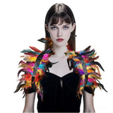 Natural Feather Cape Maleficent Costume Women Gothic Lacing Shawl Shrug Collar Feather Cape Halloween Cosplay Christmas Party